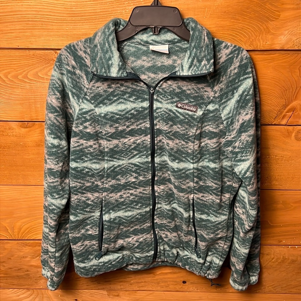 Columbia Womens Benton Springs Fleece light Jacket Md Aztec Print Teal broke zip